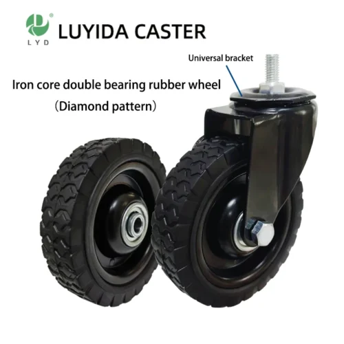 4 inch Iron core dual axis rubber wheels（Diamond pattern）-Iron bracket