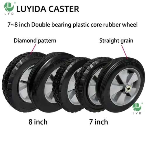 7~8 inch Double bearing plastic core rubber wheel