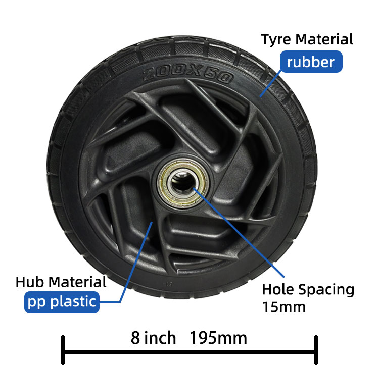 8-inch double bearing solid core rubber wheels – Luyidacasters